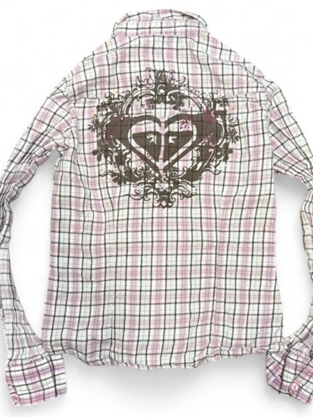 Y2K Roxy Graphic Plaid Button Down Flannel Shirt